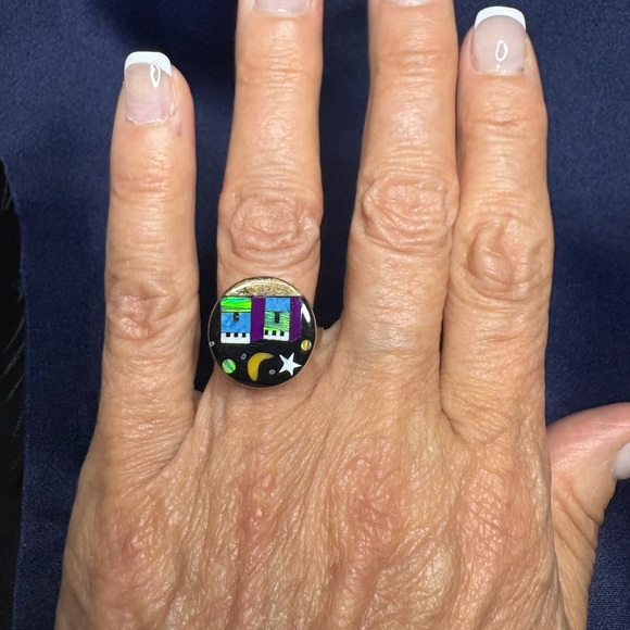 Ring*Southwestern Inlay Navajo Inspired 925 Sterling Silver Signed - Picture 5 of 5